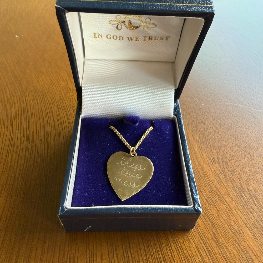 Bless This Mess Brass Heart Pendant Necklace